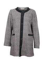 Gala-xi Minimalist Herringbone Desen Midi Uzun Kol Kadın Hırka