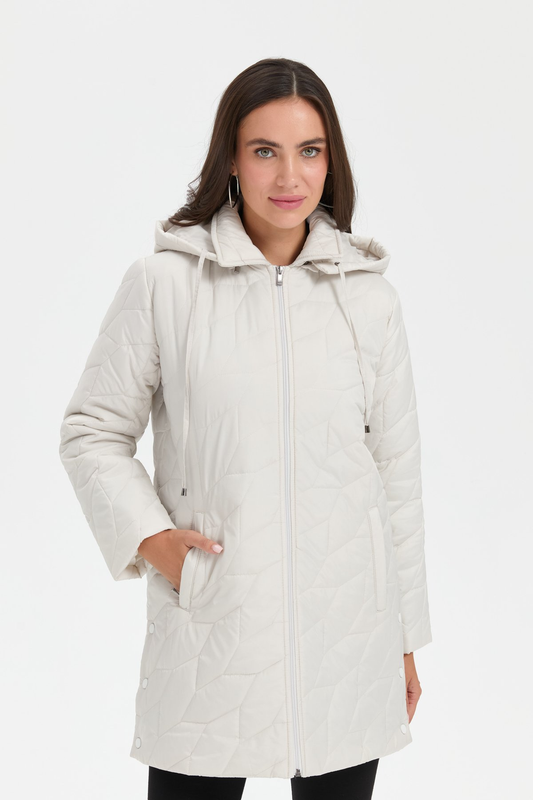 Kadın Polo Yaka Yanları Çıtçıtlı Yaprak Desenli Araboy Kapitone Kaban Desen