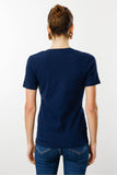 Kadın Açma Yaka Boncuk İşlemeli Pamuklu T-Shirt Lacivert