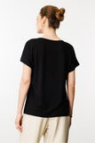 Kadın V Yaka Omuzları Taş Baskılı Penye T-shirt