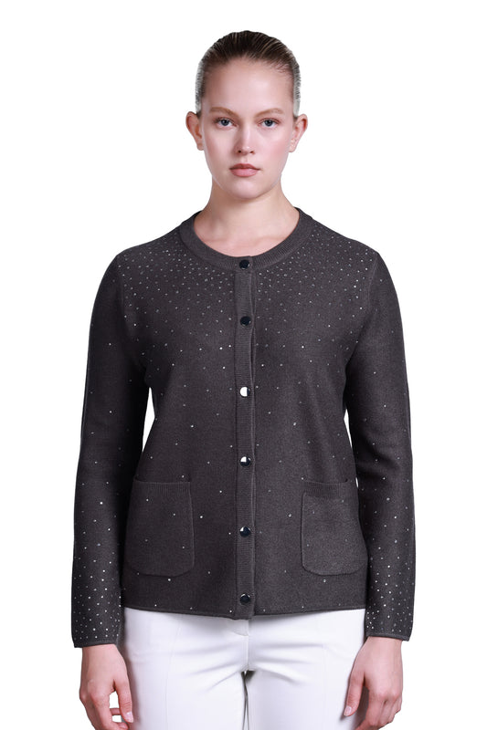 Sempre Minimalist Yuvarlak Yaka Uzun Kol Kadın Kazak - Taş Detaylı