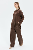 Müsemma Kadın Oversize Gömlek Yaka Midi Takım - Günlük Şıklık