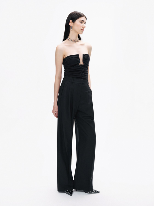 Nocturne Minimalist Yüksek Bel Geniş Paça Midi Kadın Pantolon - Günlük & Ofis