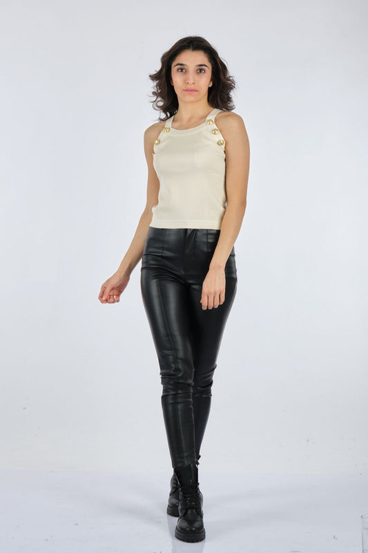 On Minimalist Crop Bluz - Altın Detaylı - Günlük Kullanım