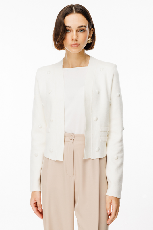 On Kadın Crop Hırka - Minimalist Oversized Incili Detaylı