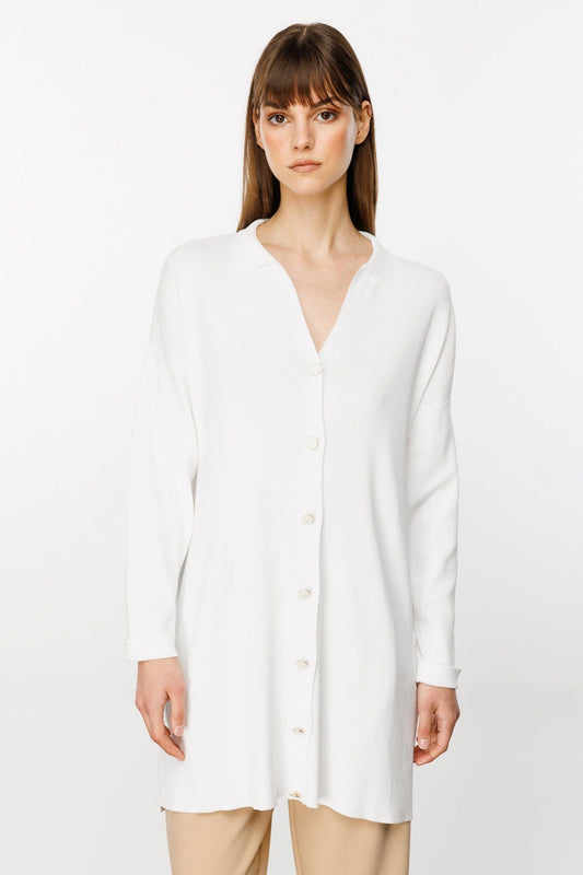 On Kadın Oversize Midi Hırka - Minimalist Günlük Stil - Uzun Kol Gömlek Yaka