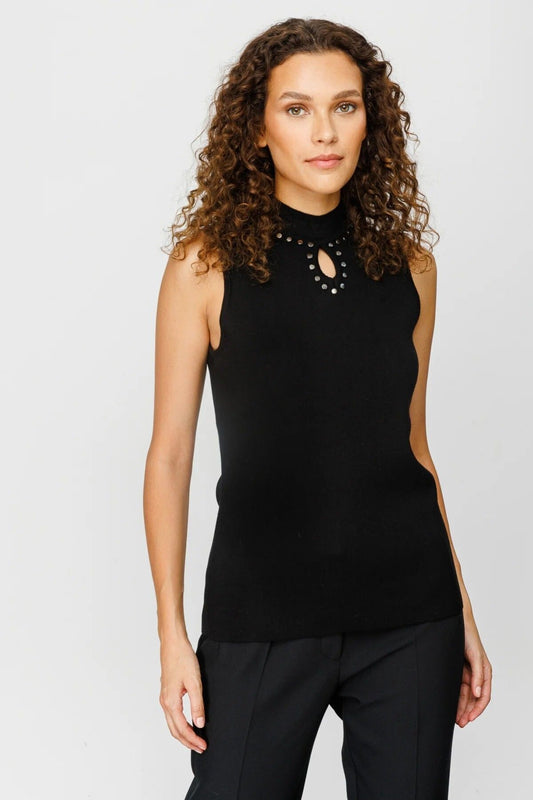 On Minimalist Kolsuz Crop Triko - Yüksek Yaka, Metalik Detay
