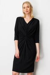 Önü Büzgülü Simli Midi Elbise Ekol