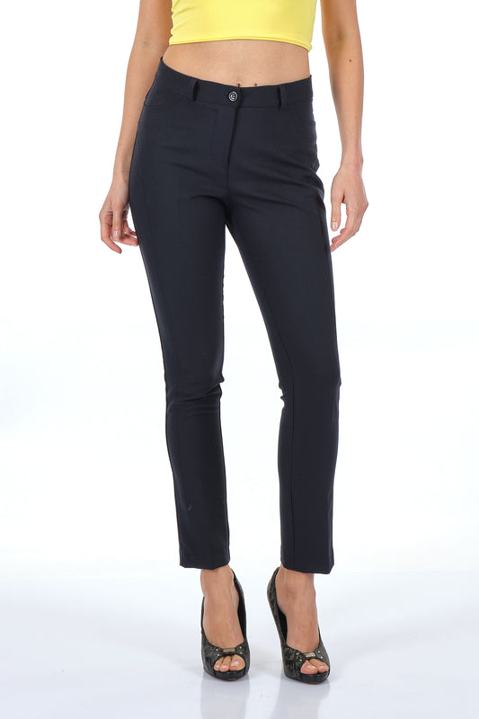 Desen Minimalist Yüksek Bel Dar Paça Kadın Pantolon - Günlük & İş
