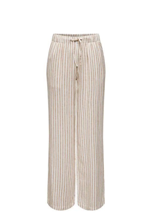 Only Minimalist Çizgili Keten Pantolon - Geniş Paça - Rahat ve Şık