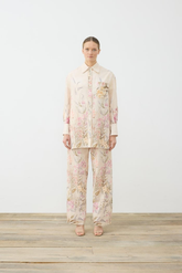 Flora Desenli Keten Pantolonlu Takım Terzi Dükkani