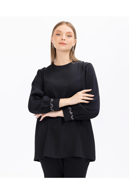 SCL Oversize Minimalist Yuvarlak Yaka Kadın Bluz - Günlük & İş
