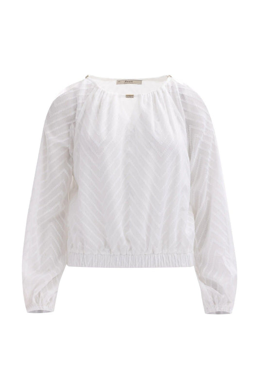 Seçil Minimalist Geometrik Desenli Uzun Kol Crop Bluz - Şifon Kumaş