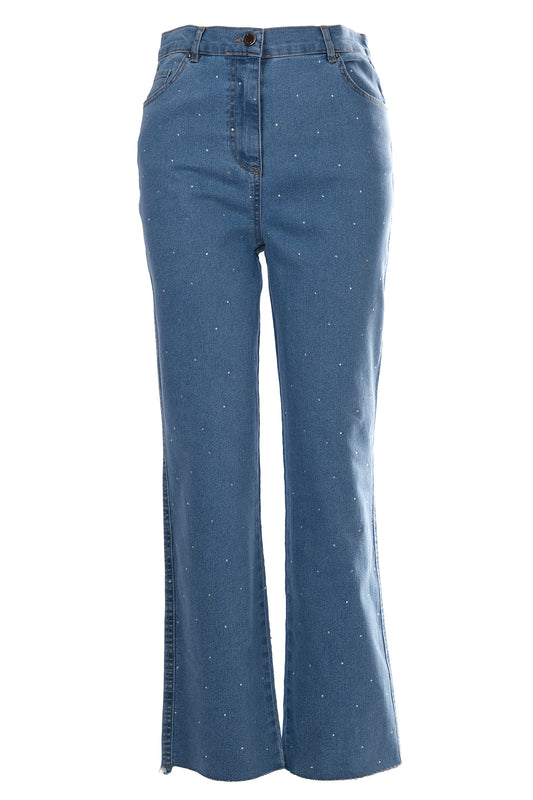 Seleste Minimalist Taş Detaylı Kadın Jean Pantolon - Midi Boy