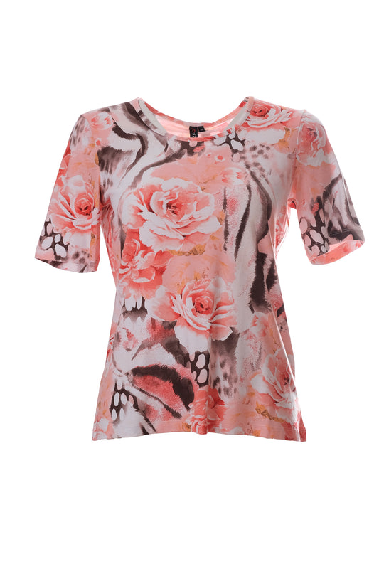 Canel Kadın Kısa Kol Regular Fit Çiçekli Desen T-Shirt - Yazlık & Günlük