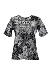 Canel Minimalist Çiçek Desenli Kısa Kol Regular Fit Kadın Tişört - Günlük Kombinler İçin