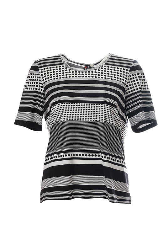 Canel Minimalist Kadın T-Shirt - Çizgili & Puantiyeli, Kısa Kol, Regular Fit