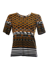 Canel Minimalist Geometrik Desenli Kısa Kol Kadın T-Shirt - Günlük Stil