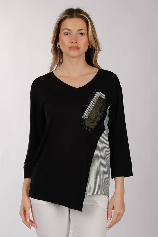 Daido Oversize V Yaka 3/4 Kol Kadın Tişört - Minimalist Tasarım