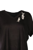 Vedi-Büyük Beden V Yak Taş Detaylı Kadın T-Shirt 25YXD5098
