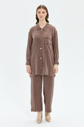 Müsemma Oversize Gömlek Yaka Midi Kadın Takım - Günlük Şıklık