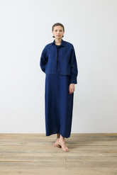 Denim Efektli Keten Kolsuz Elbise Gömlek Takım Terzi Dükkani