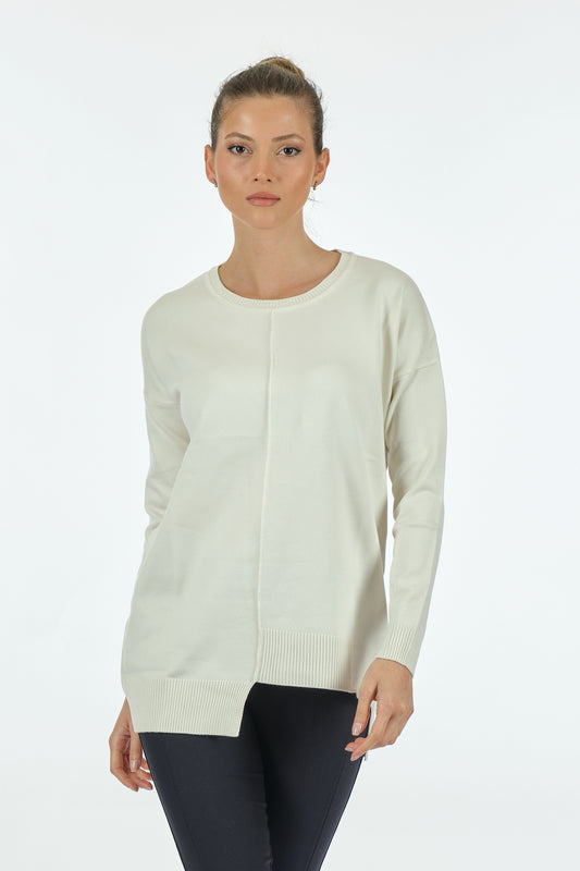 Vedi Oversize Minimalist Asimetrik Kadın Kazak - Uzun Kol