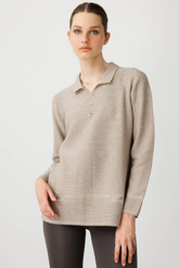 Kadın Polo Yaka Sahte Cepli Bluz Desen