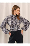 Unique Mode Yılan Desenli Crop Bluz - Uzun Kol - Saten