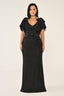 V Yaka Omuz Aksesuarlı Boncuklu Kumaş Uzun Abiye Elbise Alfa Beta