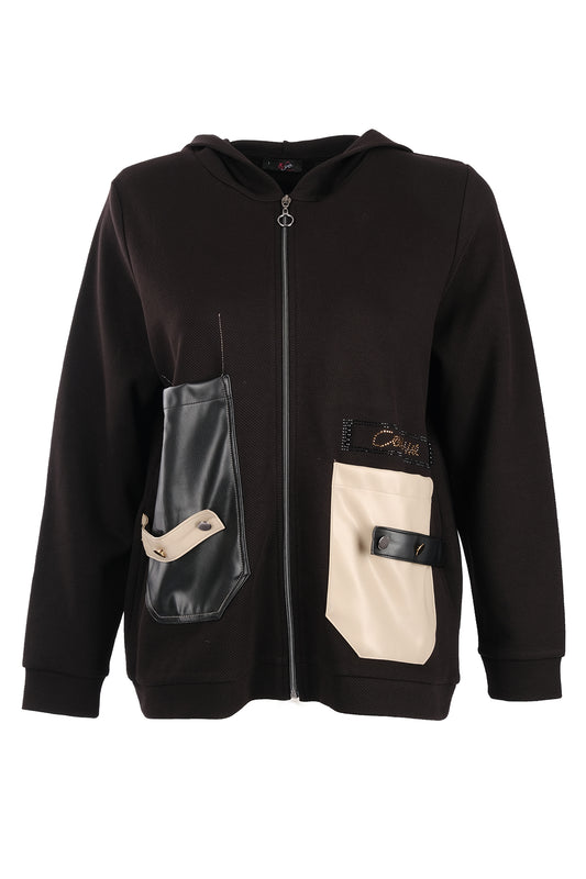 Vedi-bb Oversize Kapüşonlu Fermuarlı Cep Detaylı Kadın Ceket - Minimalist Streetwear