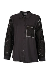 Vedi-bb Oversize Dantel Detaylı Uzun Kol Kadın Gömlek - Minimalist Stil