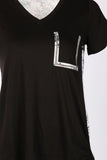 Vedi Minimalist V Yaka Kısa Kol Kadın Bluz - Günlük Şıklık