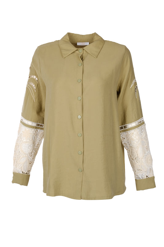 Vedi Oversize Dantelli Uzun Kol Gömlek - Minimalist Tarz