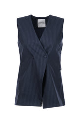 Unique Mode Minimalist V Yaka Kolsuz Midi Yelek - Çizgili