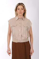 Ysatis Minimalist Kolsuz Crop Yelek - Gömlek Yaka