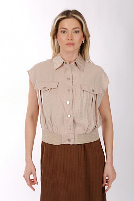 Ysatis Minimalist Kolsuz Crop Yelek - Gömlek Yaka