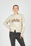 Ysatis Minimalist Leopar Desenli Oversize Uzun Kol Crop Kadın Bluz