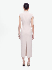Nocturne Kadın Dik Yaka Kolsuz Midi Elbise Dar Kesim Çin Düğmesi Detaylı