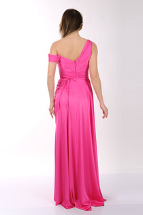 Ankyra Önden Yırtmaçlı Tek Omuzlu Saten Abiye Elbise 25Y1204