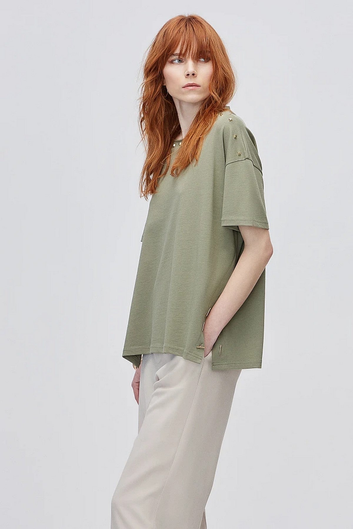 Bsb Oversize Minimalist Kadın Bluz - Kısa Kol Günlük İkincil görsel