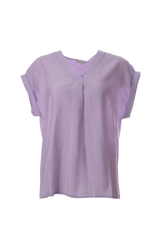 Canel Minimalist V Yaka Kısa Kol Oversize Kadın Bluz