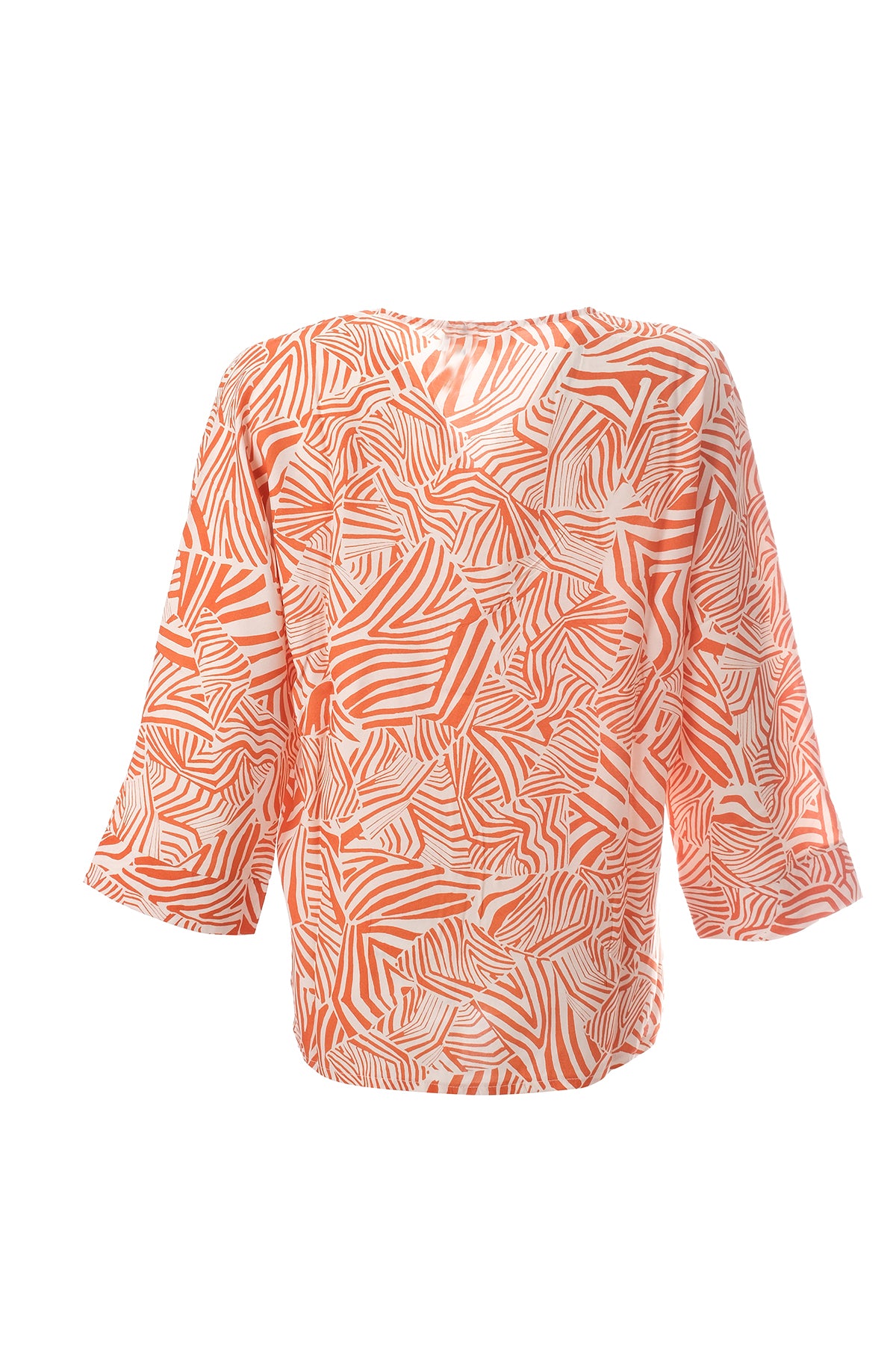 Canel Oversize V Yaka 3/4 Kol Kadın Bluz - Geometrik Desen