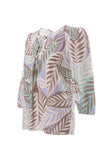 Canel 3/4 Kol Midi Bohemian Bluz - Yaprak Desenli Şifon Bluz