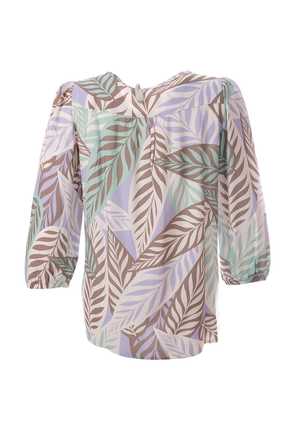 Canel 3/4 Kol Midi Bohemian Bluz - Yaprak Desenli Şifon Bluz