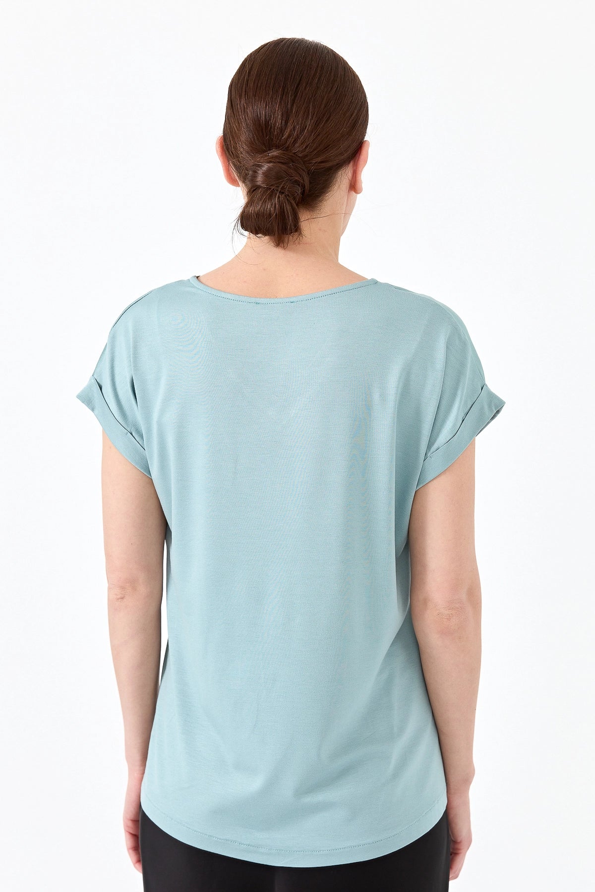 Desen Minimalist V Yaka Kısa Kol Oversize Kadın Bluz - Günlük Şıklık