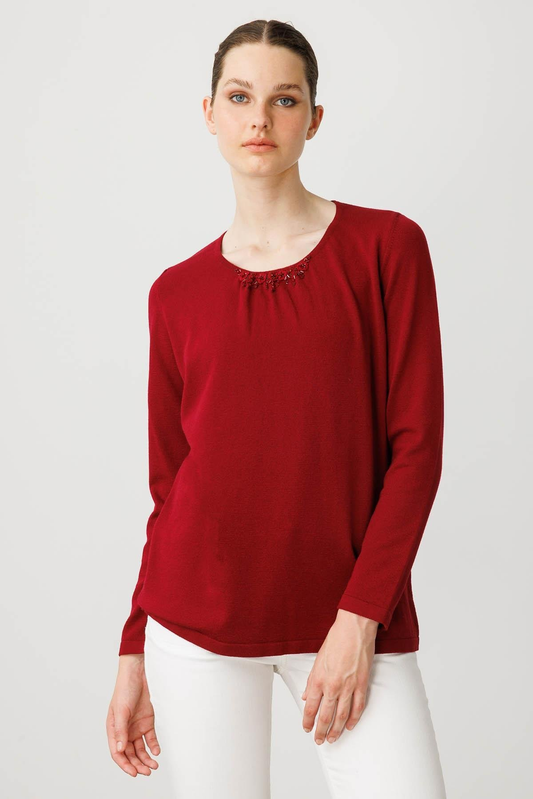 Kadın Sıfır Yaka Dantel Çiçek İşlemeli Ligralı Bluz Desen