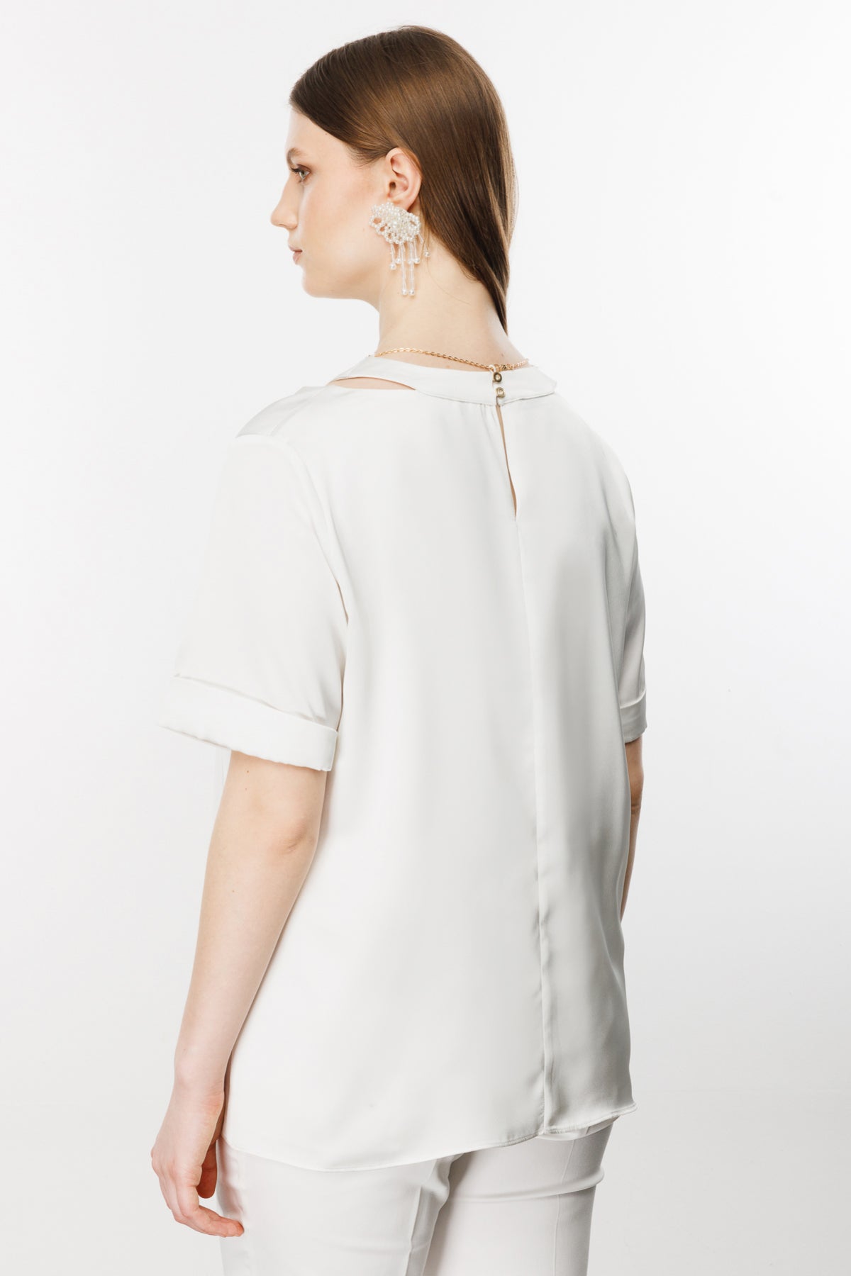 Ekol Oversize V Yaka Kadın Bluz - Minimalist Saten Günlük Bluz