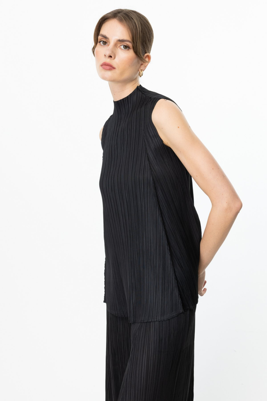 Ekol Akordiyon Kumaş Dik Yaka Bluz