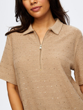 Payet Pul Detaylı Polo Yaka Görünümlü Örme Bluz Faik Sönmez